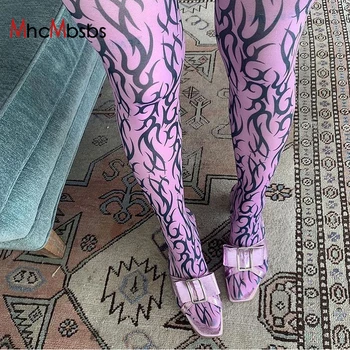 MHCMBSBS Seksualus Spausdinti Koja Kelnės Moterims Y2K Akių Visas Ilgis Violetinės Kelnės Aukštu Juosmeniu Šalies Klubas Legging Komplektus Dugnas