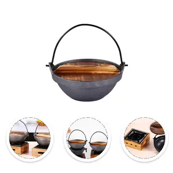 1 Nustatyti Geležies Sriubos Puodą Japoniško Stiliaus Ketaus Sriegis Sukiyaki Tvirtas Japonų Stiliaus Hot Pot Non-Stick Puodą Su Mediniu Dangteliu