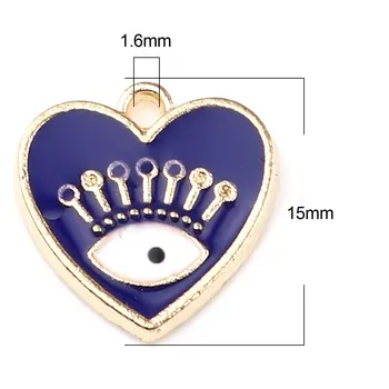 10 Vnt Emalio Širdies Evil Eye pagrindiniai mygtukai Cinko Lydinio Pagrindu Širdis Aukso Spalvos Akių Pakabučiai Emaliuotas Pakabukai, 