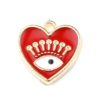 10 Vnt Emalio Širdies Evil Eye pagrindiniai mygtukai Cinko Lydinio Pagrindu Širdis Aukso Spalvos Akių Pakabučiai Emaliuotas Pakabukai, 