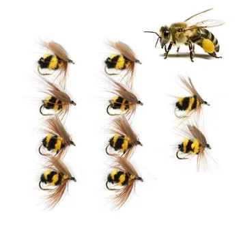 10 Vnt/Set Žvejybos Dirbtinis Vabzdžių Masalu Jaukų Bumble Bee Skristi Upėtakis Bionic Bičių Masalas Skristi Žvejybos Masalas Rankų Darbo