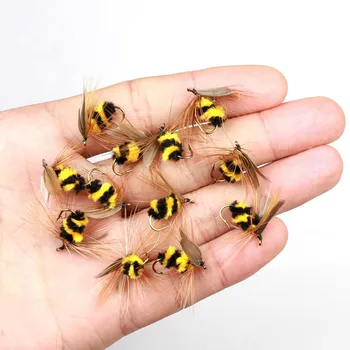 10 Vnt/Set Žvejybos Dirbtinis Vabzdžių Masalu Jaukų Bumble Bee Skristi Upėtakis Bionic Bičių Masalas Skristi Žvejybos Masalas Rankų Darbo