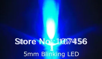 100vnt/lot nemokamas pristatymas!!! 5mm mirksi Mėlyna LED(8000mcd)5mm mirksi Mėlyna 5mm šviesos diodas