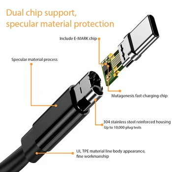 100W C Tipo DC Maitinimo Kabelis Nešiojamas Įkrovimo Laidas Aikštėje E-Mark Chip Male Plug Konverteris USB C Maitinimo Laidą