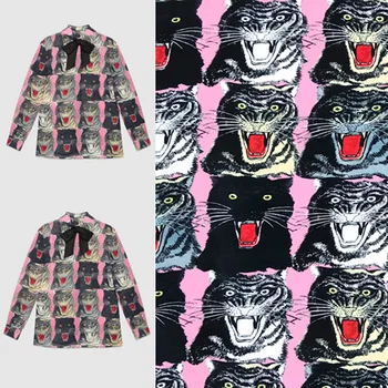100X145cm Spalvotų Tigras Galvas Leopardai Rausva Krepo Satino Audinio Moters Vasaros Marškinėliai Sleepwear Suknelė Siuvimo DIY