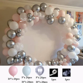102pcs Pastelinės Rausvos spalvos, Balta Sidabro Balionų Girliandą Arch Komplektas Vestuvių Įvykis Šalies Balon Baby Shower Gimtadienio Dekoracijos