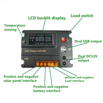 10A/20A LCD Saulės Įkrovimo Valdiklis Pultas 12V/24V Baterija Namų Apsauga Reguliatoriaus Jungiklis, Auto Įrankiai Perkrovos CMG-2410/CMG L4X7