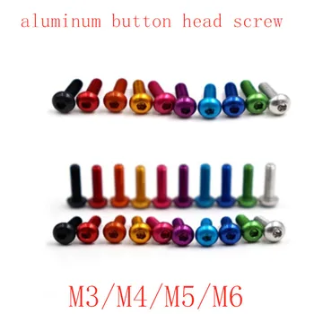 10vnt M3 M4 M5 M6*5/6/8/10/12/14/16/20/25 spalvinga Aliuminio hex lizdas mygtukas galvutės varžtas