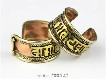 10VNT Tibeto Mantras Amuletas Žiedas iš Žalvario, Raudona, Vario Šešis Žodžius, Mantra Simboliai Reguliuojamais Žiedais, Žmogus R109