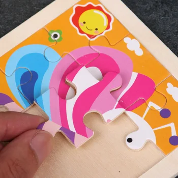11*11cm 3D Medinė Dėlionė Baby Žaislų, Animacinių filmų Gyvūnų Eismo Tangram Dėlionės Ankstyvasis ugdymas Švietimo Žaislai Vaikams