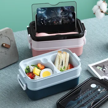 1100ml Sveikas Medžiaga Plastikas Priešpiečių Dėžutė 2 Sluoksnis Maisto Saugojimo Konteineris Bento Dėžutės Indai Maisto Saugojimo Konteineris Lunchbox