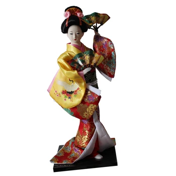 12 colių Japonų Geiša Lady Lėlė su Geltona Kimono Ornamentu Suaugusiųjų Kolekcines Dovanų Mergaičių Žaislas
