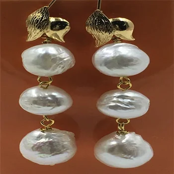 13-kaip 14mm Gamtos DIDŽIULIS Baltas baroko perlas sparnus auskarai prašmatnus aurora Įtaigus Rankų Įtaigus elegantiškas