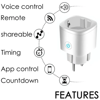 16A WIFI Smart Plug Power Stebėti ES Plug Kontrolės Smart Laikmatis Bevielis Elektros Lizdo Balso Kontrolės Alexa Jungiklis Priedai