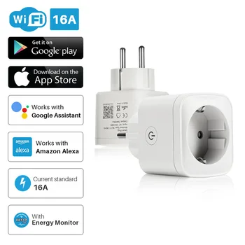16A WIFI Smart Plug Power Stebėti ES Plug Kontrolės Smart Laikmatis Bevielis Elektros Lizdo Balso Kontrolės Alexa Jungiklis Priedai