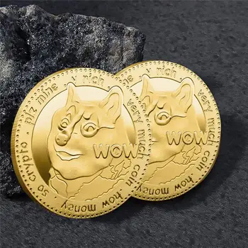1PC Proginę Monetą Shiba Inu Doge Monetos Spalva trimatis Reljefo Medallion paauksuoto Sidabro spalvos Metalo Ženklelis Virtualios Monetos