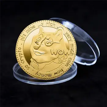 1PC Proginę Monetą Shiba Inu Doge Monetos Spalva trimatis Reljefo Medallion paauksuoto Sidabro spalvos Metalo Ženklelis Virtualios Monetos