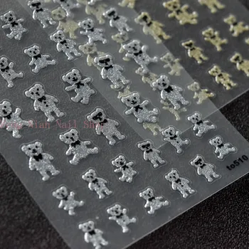 1PCS Aukso ir Sidabro Japonijos Nagų Dailės Lipduko Klijų Nagų Lipduką 3D Naujų Mažų Šviežių Sidabro Milteliai Paauksuota Lokys