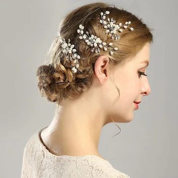 1Pcs Pearl Gėlių Kristalų Plaukų Segtukai Visas rungtynes, Elegantiškas Ritė Plaukų Pin