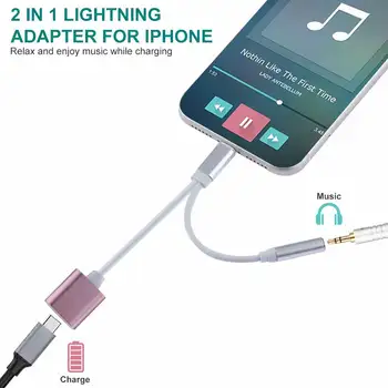 2 in 1 Nešiojamų IOS Ausinių Lizdas į 3,5 mm Audio jungtis Įkrovimo Kabelis Adapteris, Įkroviklis iPhone 7/8/X Ausinių Muzikos Skambinti