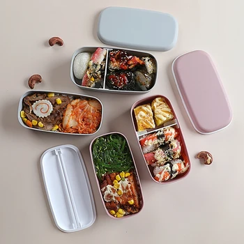 2 Sluoksnių Bento Box Eco-Friendly Priešpiečių Dėžutė Maisto Konteineryje PP Medžiaga Microwavable Indai Lunchbox Virtuvės Įrankiai Cocina