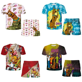 2 Vnt ClothingSets Tshirts+Šortai Vaikų marškinėliai 3D Anime Spausdinti Scooby Mados T-shirt Vaikai Doo Harajuku Seksualus Šuo Top Marškinėliai