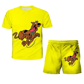2 Vnt ClothingSets Tshirts+Šortai Vaikų marškinėliai 3D Anime Spausdinti Scooby Mados T-shirt Vaikai Doo Harajuku Seksualus Šuo Top Marškinėliai