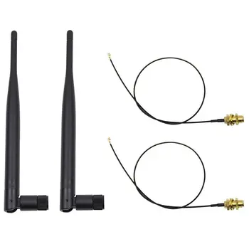 2 x 6dBi 2.4 GHz, 5 ghz Dual Band WiFi RP-SMA Antena + 2 x 35cm U. fl / IPEX Kabelis