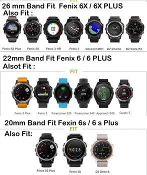 20 22 26mm Silikono Sporto Silikono Watchband Dirželis Garmin Fenix 5X 6X Pro 5 6 935 5s Plius 6s 3 3HR Žiūrėti Easyfit Riešo Juostos