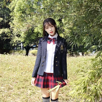 2019 Japonija, Pietų Korėja ilgomis rankovėmis Marškinėliai+kailis+sijonas+kaklaraištis mokyklines Uniformas Jk Uniformas vidurinės Mokyklos Berniuko/mergaitės Studentų Kostiumas