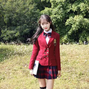 2019 Japonija, Pietų Korėja ilgomis rankovėmis Marškinėliai+kailis+sijonas+kaklaraištis mokyklines Uniformas Jk Uniformas vidurinės Mokyklos Berniuko/mergaitės Studentų Kostiumas