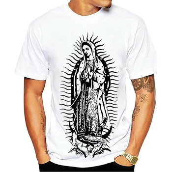 2019 Vyrų Marškinėliai Mados O-Kaklo Marškinėlius Homme Mergelės Marijos Virgen De Guadalupe Jėzus Katalikų Mens Juoda T-Shirtcool Tees