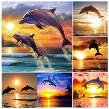 2020 Diamond Tapybos Gyvūnų Delfinų Visiškai Apvalios Deimantų Cirkonio Siuvinėjimo Kraštovaizdžio Kryželiu Siena Lipdukas Dekoras Dovana 1