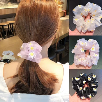 2020 Nauja Daisy Spausdinti Šifono Hairbands Moterų Elastinga Mergaičių Vasaros Skrybėlės Plaukų Žiedas Virvę Fashon Reikmenys, Plaukų Gumos