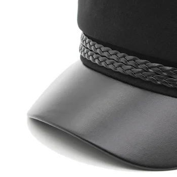 2020 naujas mados unisex PU odos karinės kepurės rudenį sailor skrybėlę vyras juoda pilka flat top moterų kelionės studentų skrybėlę kapitonas skrybėlę