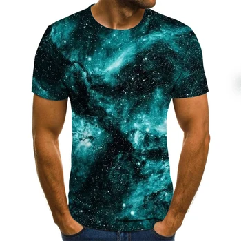 2020 naujas vyrų mados marškinėliai gražus žvaigždėtas kraštovaizdžio 3d atspausdintas trumpas rankovės vasaros apvalios kaklo atsitiktinis gatvės marškinėliai