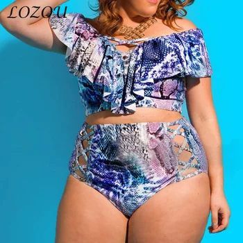 2021 Aukšto Juosmens Bikini Moterų Susiėmę maudymosi kostiumėlį Seksualus maudymosi Kostiumėliai, Moterų Maudymosi 2-Piece Set Print Vasaros Atšerti Bodysuit Didelio Dydžio