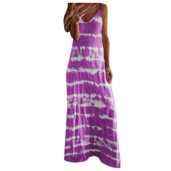 2021 Elegantiškas Maxi Suknelė tie Dažai Dryžuotas Rankovių Sundress Vasaros Prarasti Ilga Suknelė Moterims Bohemian Suknelės, Plius Dydis S-5XL A20