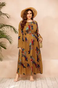 2021 Ilgai Moteriški Vasarą, Rudenį Ruched Ponios Suknelės Plius Dydžio Mados Siūlėmis Elegantiškas Maxi Ramadanas Suknelė