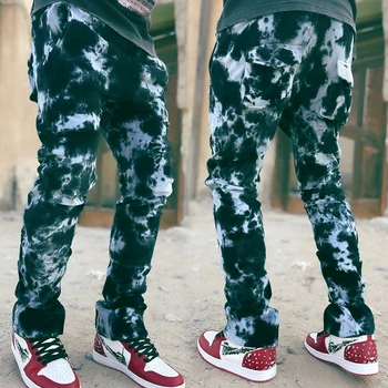 2021 Karšto Pardavimo Kaklaraištis dažyti džinsai Vyrams liesas Džinsus Vyrų Mados Streetwear Nelaimę Hip-Hop Kasdien Džinsinis audinys Visiškai Atsitiktinis Ilgio Kelnės