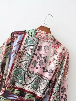 2021 Kimono Moterų Tunika Vintage Spausdinti Moteris Marškinėliai Vasaros Top Moteris Gėlių Prašmatnus Elegantiška Palaidinė Susieta Diržas Ilgas Marškinėliai Mados