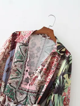 2021 Kimono Moterų Tunika Vintage Spausdinti Moteris Marškinėliai Vasaros Top Moteris Gėlių Prašmatnus Elegantiška Palaidinė Susieta Diržas Ilgas Marškinėliai Mados