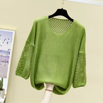 2021 m. pavasarį naujas apvalios kaklo megztinis plonas, cut-out marškinėliai moteriška gpgb vidutinio rankovės prarasti vasaros striukė mados