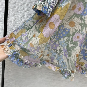 2021 m. Pavasarį, Vasarą Naujų Suknelių Gaivus gėlių spausdinti plisuotos kaklo kaklaraištis dizainerio Mados aukštos kokybės suknelė Moterims