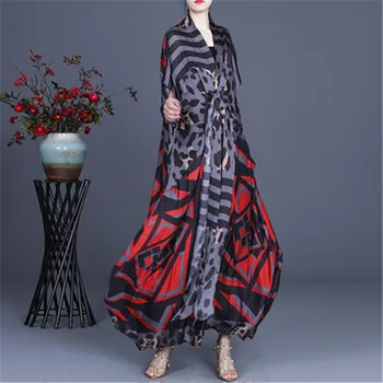 2021 m. Vasarą Naujų Temperamentas Priemiestinių Nereguliarus Suknelė Mados Šifono Didelio Dydžio Tencel Printed Dress + Dviejų dalių Camisole moterims