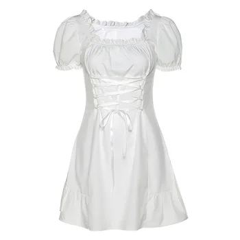 2021 Mados Elegantiškas Lankas Balta Moterų Mini Suknelė Vasaros Partijos Gimtadienio Šventė Mielas, Seksualus Prancūzijos Romantiškas Šilko Suknelė Moterims