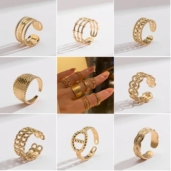 2021 Mados Paprastos Konstrukcijos anillos Derliaus Aukso Spalvos Open Joint Žiedai Moterims, Papuošalai korėjos Versija Reguliuojamas Žiedai