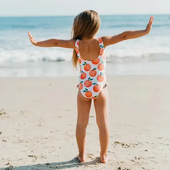 2021 Nauja Vaikiška Kūdikių Mergaitės, Vienas Gabalas Orange Spausdinti Pynimas maudymosi kostiumėlį, maudymosi Kostiumėliai, 