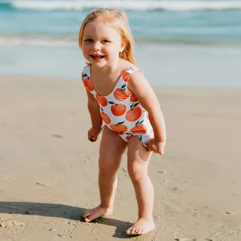 2021 Nauja Vaikiška Kūdikių Mergaitės, Vienas Gabalas Orange Spausdinti Pynimas maudymosi kostiumėlį, maudymosi Kostiumėliai, 