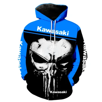 2021 Naujas Kawasaki Logotipas Punisher 3D Spausdinimo Hoodies Vyrų Zip Hoodie Palaidinukė Sportinę Motociklo Lenktynių Drabužių Vyriška Striukė